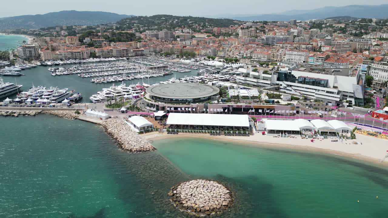 puerto de cannes, francia, panorámica, avión no tripulado, avión aéreo