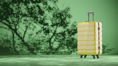 luggage travel suitcase with nature plant tree summer breeze on green nature unpolluted background concept of travel holiday and remote working 3d rendering animation