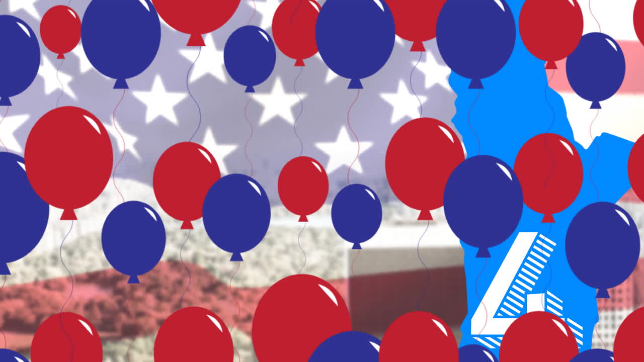 animación del texto del día de la independencia sobre el patrón de la bandera de américa