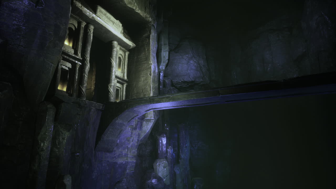 explorando una misteriosa caverna subterránea con formaciones rocosas iluminadas