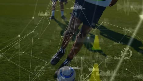 Animation-Der-Datenverarbeitung-Und-Des-Netzwerks-Von-Verbindungen-über-Fußballspieler