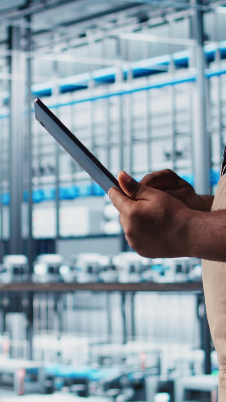 Vertical video Industry 4.0 photovoltaics plant admin using digital device app