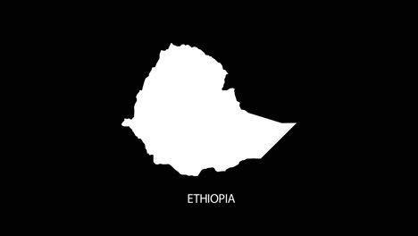 digital revealing and zooming in on ethiopia country map alpha video with country name revealing background | ethiopia country map and title revealing alpha video for editing template conceptual