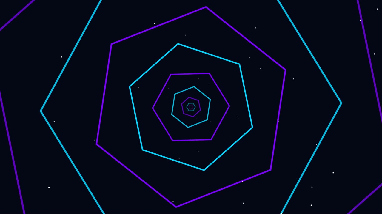 Abstract Tunnel of Glowing Neon Hexagons