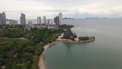 aerial of the sanctuary of truth in pattaya, thailand