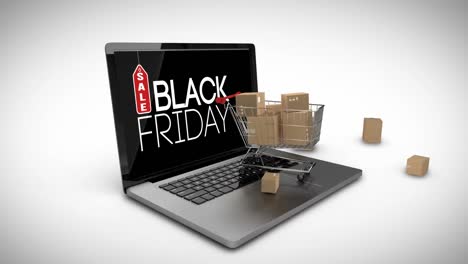 Black-Friday-logo-on-laptop-with-shopping-trolley