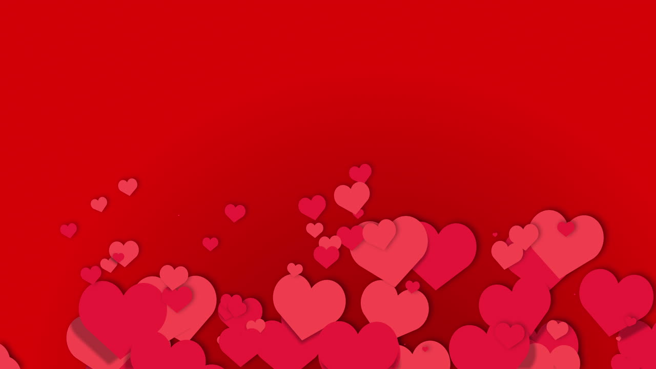 Hearts movement for valentine's day greeting love video. Red animated background with blank empty copy space for text.