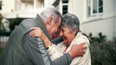 elderly couple hugging with love and affection