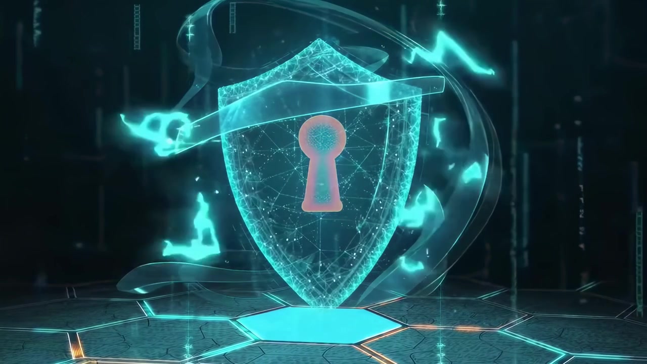 Animated Digital Security Shield with Keyhole and Glowing Effects