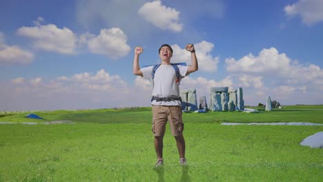happy traveler at stonehenge