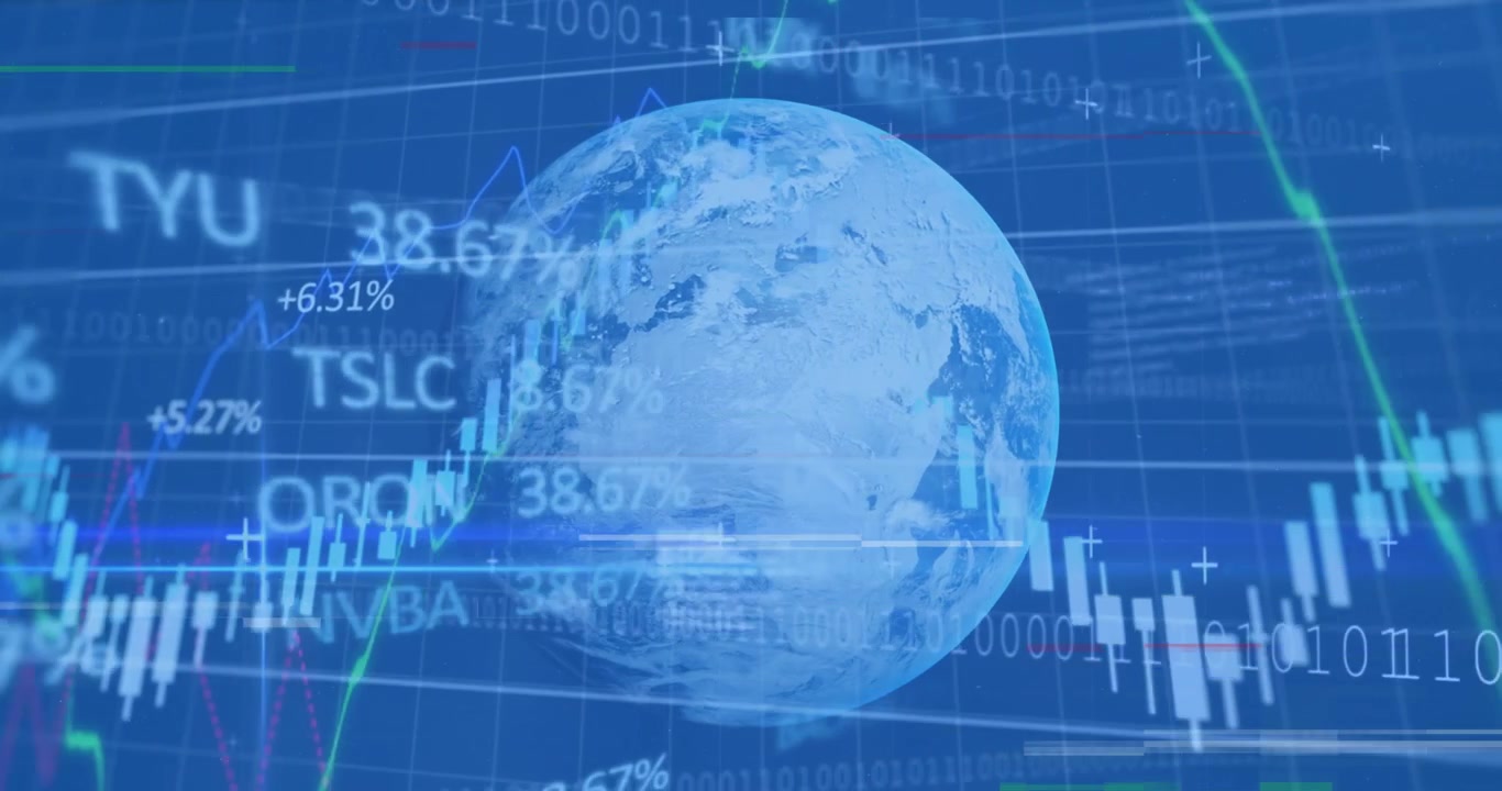 Animering av bearbetning av finansiell data med binär kodning över en glob.