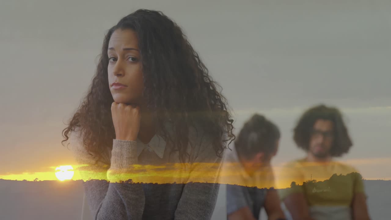 animación del paisaje sobre diversas personas que participan en la terapia de pareja.