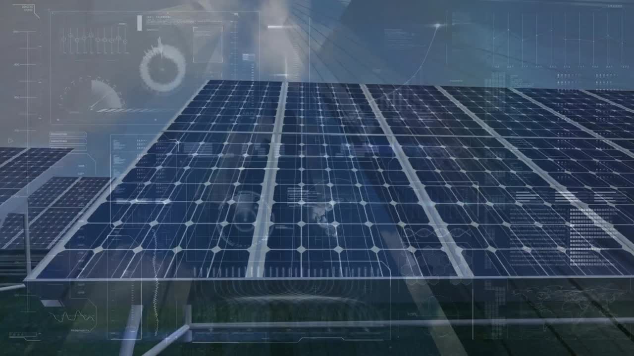 태양 전지 패널을 통한 연결 네트워크의 애니메이션