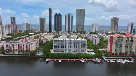 Aerial View of Luxury Condos and High-Rise Buildings in a Waterfront City