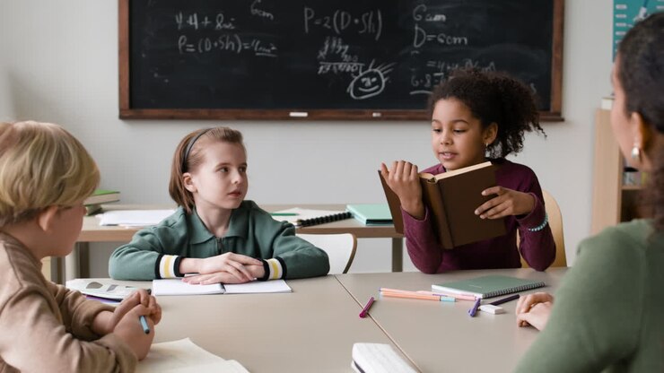 Students reading in class