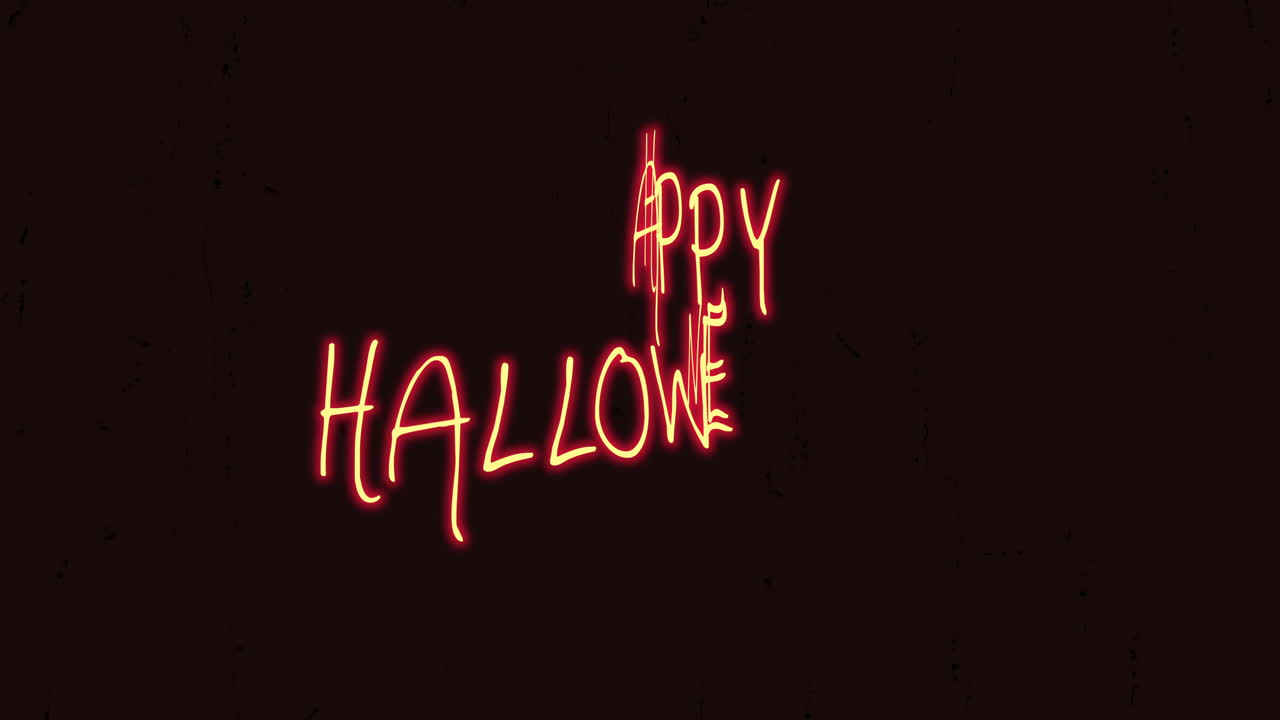 어두운 공간에 네온 효과 텍스트가 있는 해피 할로윈