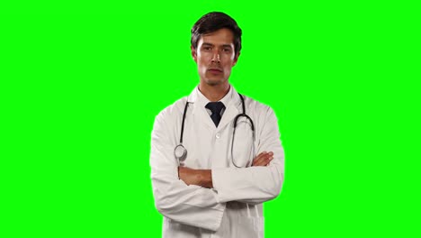 Vorderansicht-Des-Arztes-Mit-Grünem-Bildschirm