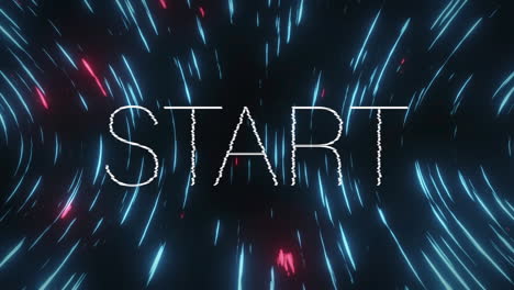 animation of start text over flashing red and white shapes moving