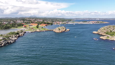 idyllic seascape and neighborhood in vestfold og telemark, norway - aerial shot