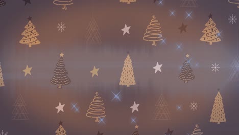 Animation-of-stars-and-christmas-tree-pattern-on-dark-background