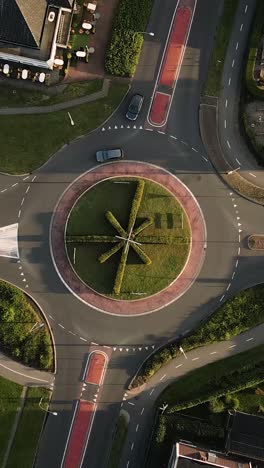 aerial view of a roundabout in a european town