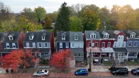 aerial rising shot of town houses in america