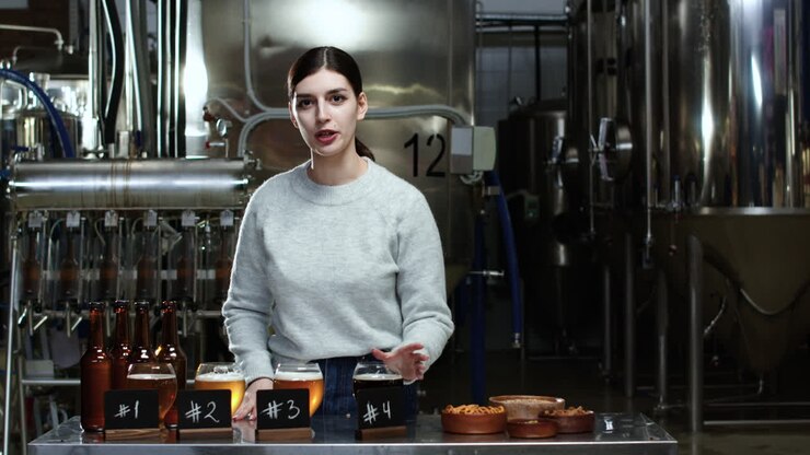 Woman explaining beer tasting