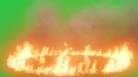 circular ground fire isolated on green screen background, 4k video and vfx element