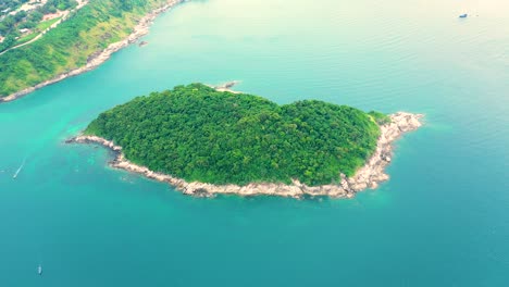 aerial view of beautiful tropical beach and sea with trees on island for travel and vacation