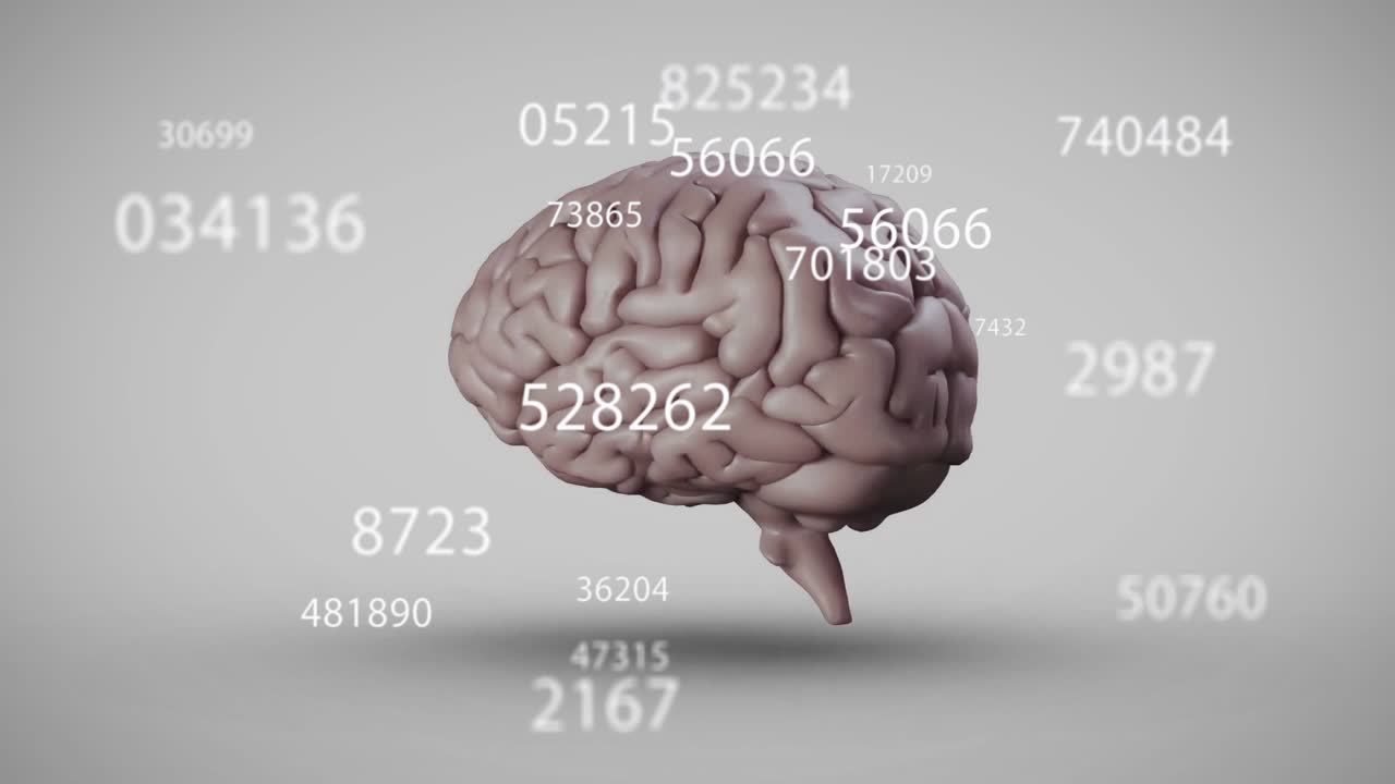 126? label appearing under 3D brain starting rotating showing swirling then vanishing data labels