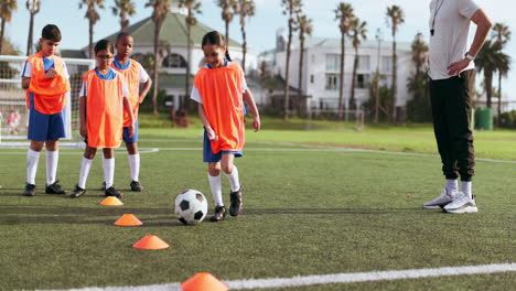 soccer ball, girl and training for game