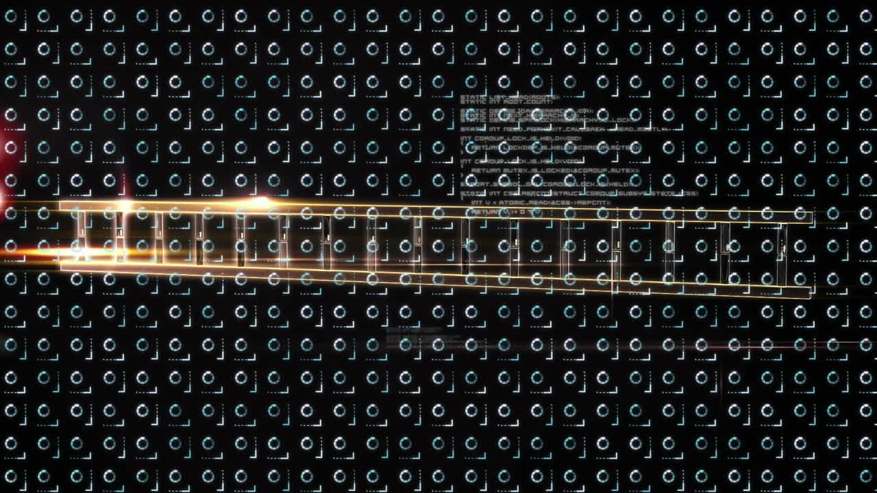 animación del procesamiento de datos y la cadena de adn sobre círculos de carga rotativos sobre fondo negro
