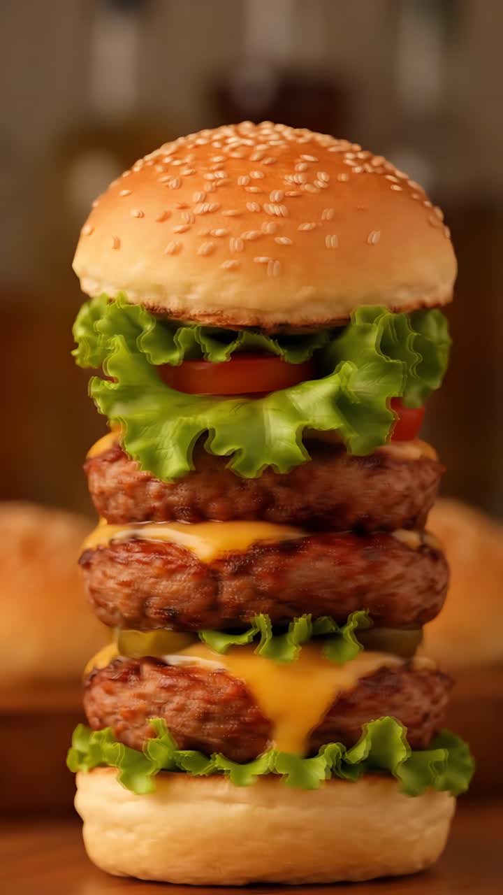 Hamburger Succoso Primo Piano Sfondo Bokeh 4K