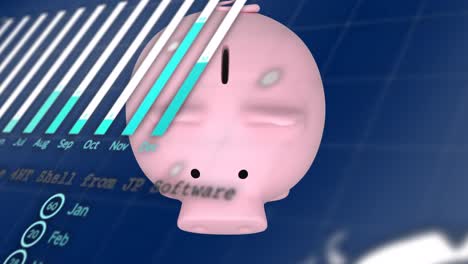 animation of data processing over pink piggy bank