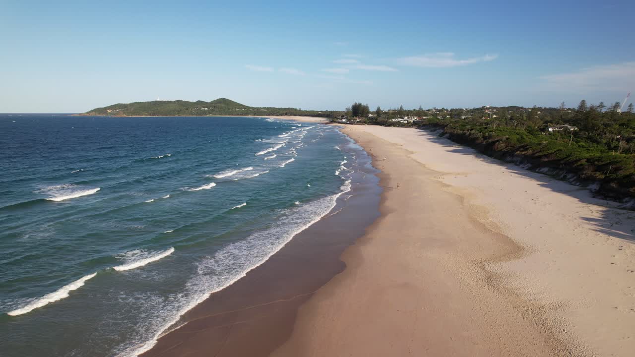 Ocean Waves Splashing At Belongil Beach In Byron Bay, NSW, Australia - Drone Shot