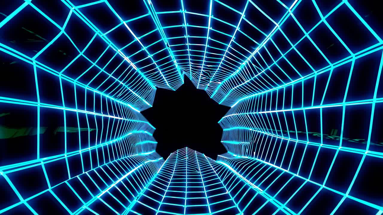 Glowing Blue Neon Web Tunnel