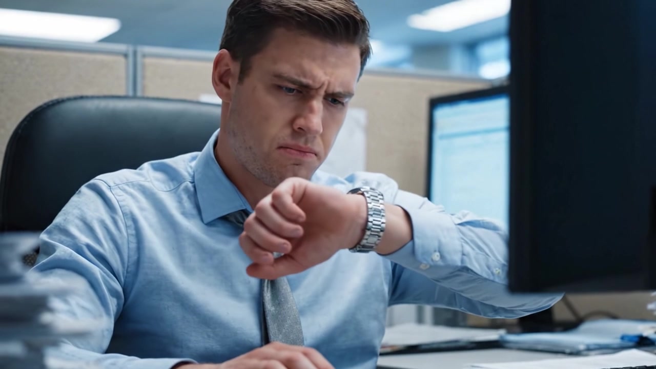 A Young Professional Struggles to Cope with Workplace Stress and Anxiety in a Busy Office Environment, Facing Overwhelming Pressure at His Desk