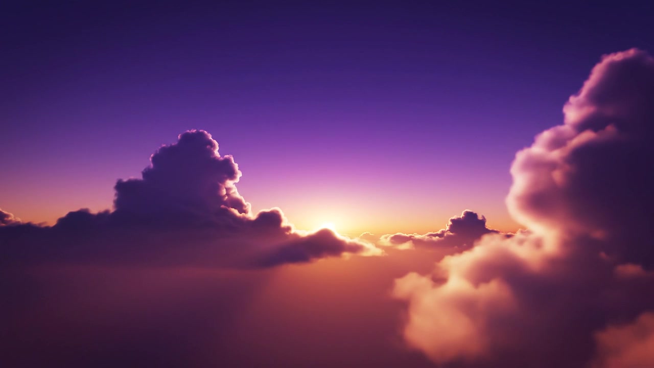 Splendida vista del tramonto sopra nuvole spesse e soffici al crepuscolo.