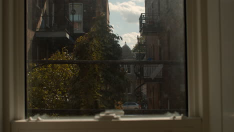 view of the street from a kitchen window in down town montreal