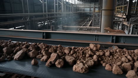 raw ore transport on a conveyor belt in an industrial facility