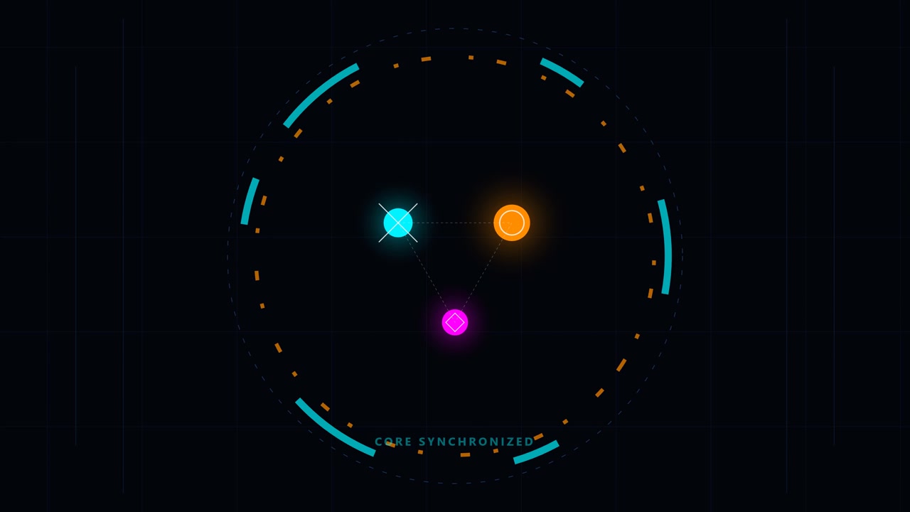 Futuristic Digital Interface with Synchronized Core Nodes