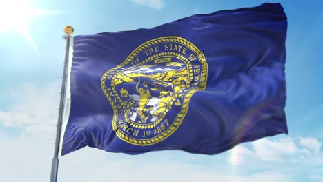 4k 3d illustration of the waving flag on a pole of state of nebraska in united states of america