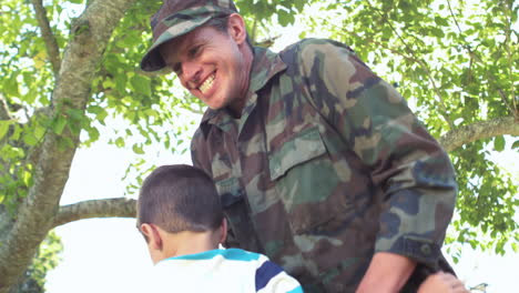 handsome soldier reunited with his son