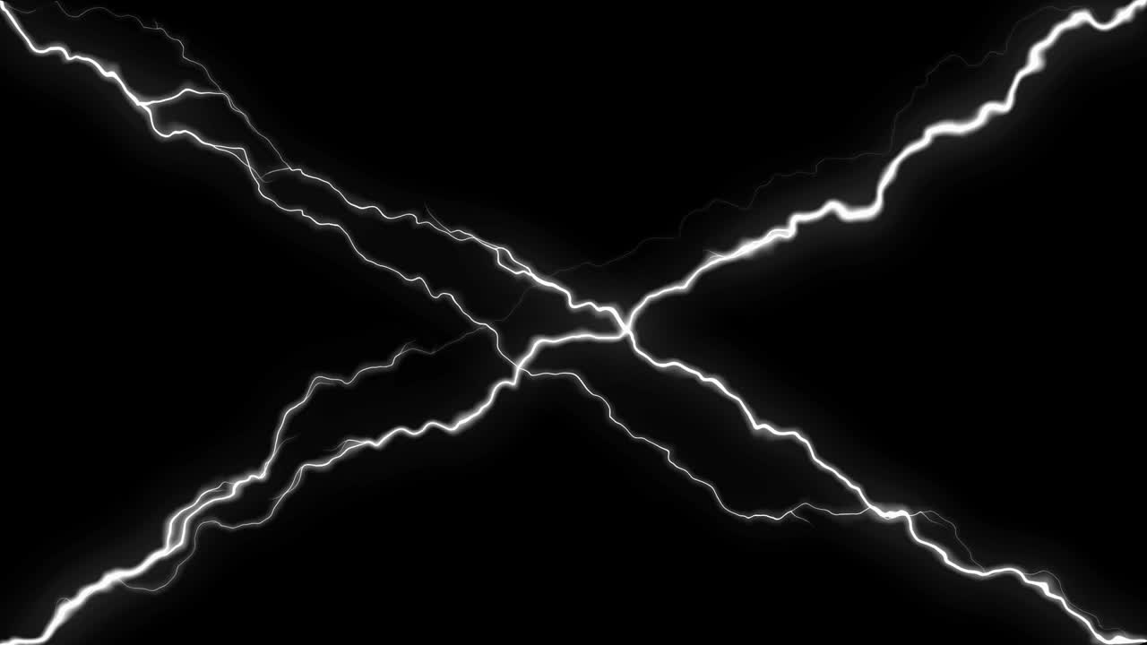 Two glowing white lines of electricity cross and crackle on black background. For energy, power, storm, or versus-themed concepts