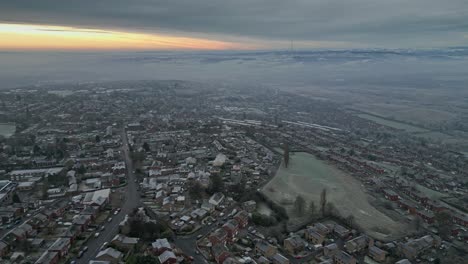 cinematic aerial drone footage of a cold winter scene in the uk