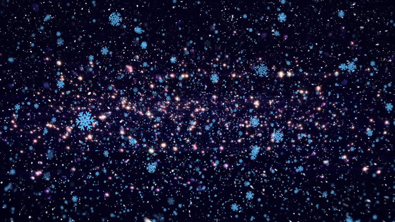 검은 바탕에 밝은 반점 위에 눈이 떨어지는 애니메이션.