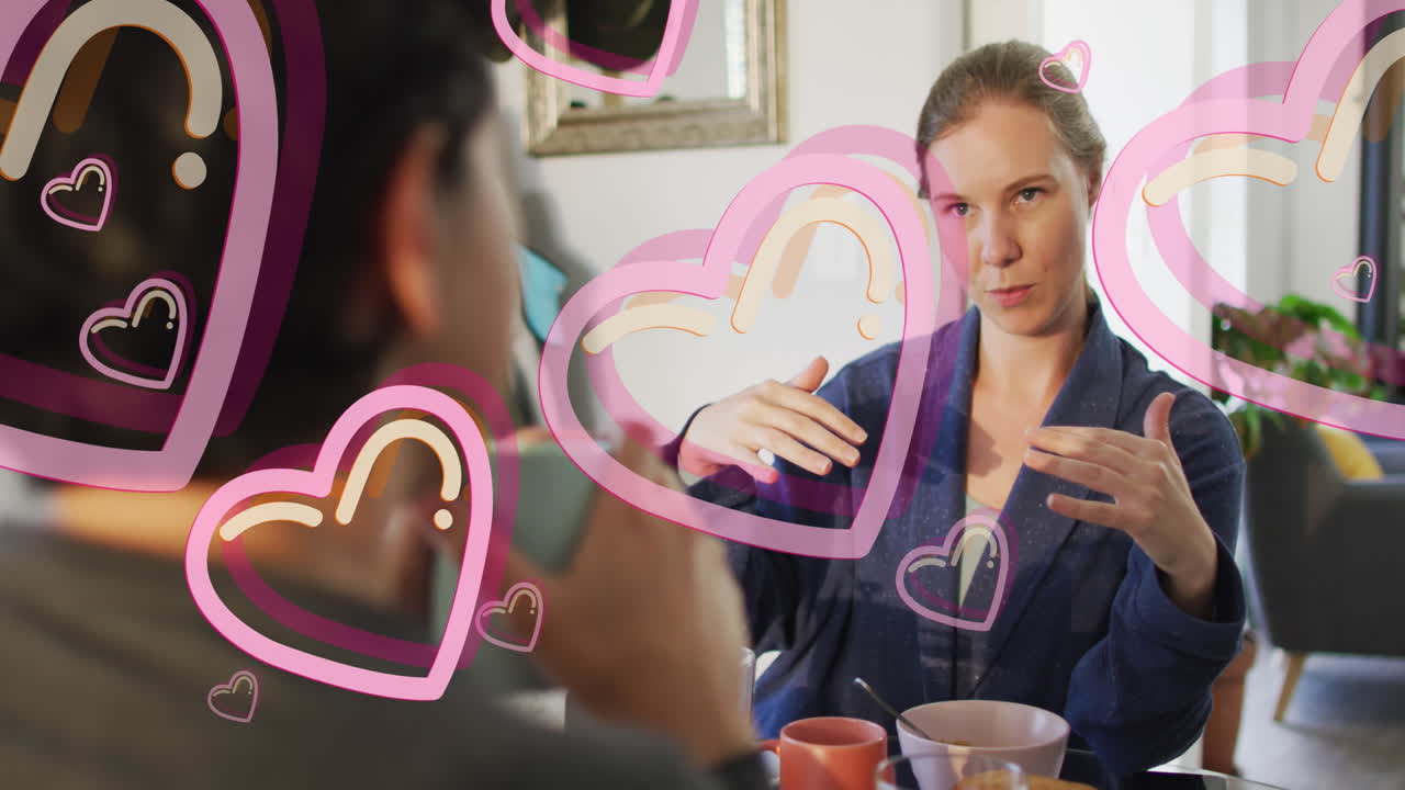 아침 식사를 하는 백인 여성 부부 에 대한 심장 의 애니메이션