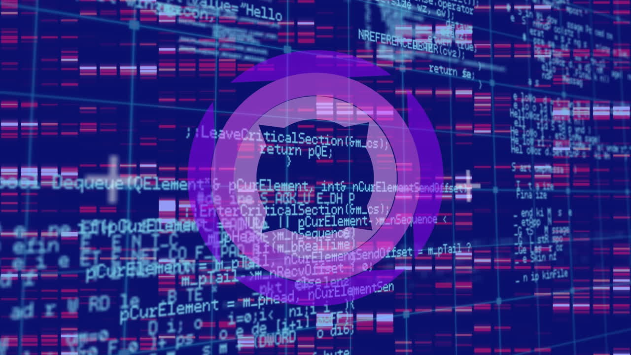 Animation of data processing and scope scanning over blue background