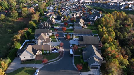 aerial view of suburban neighborhood in autumn