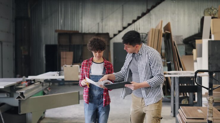 Woodworking Team Discussing Design Plans
